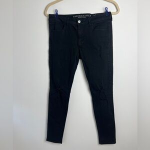 American Eagle Women's Super Stretch X Black Distressed Knee Jegging Jeans